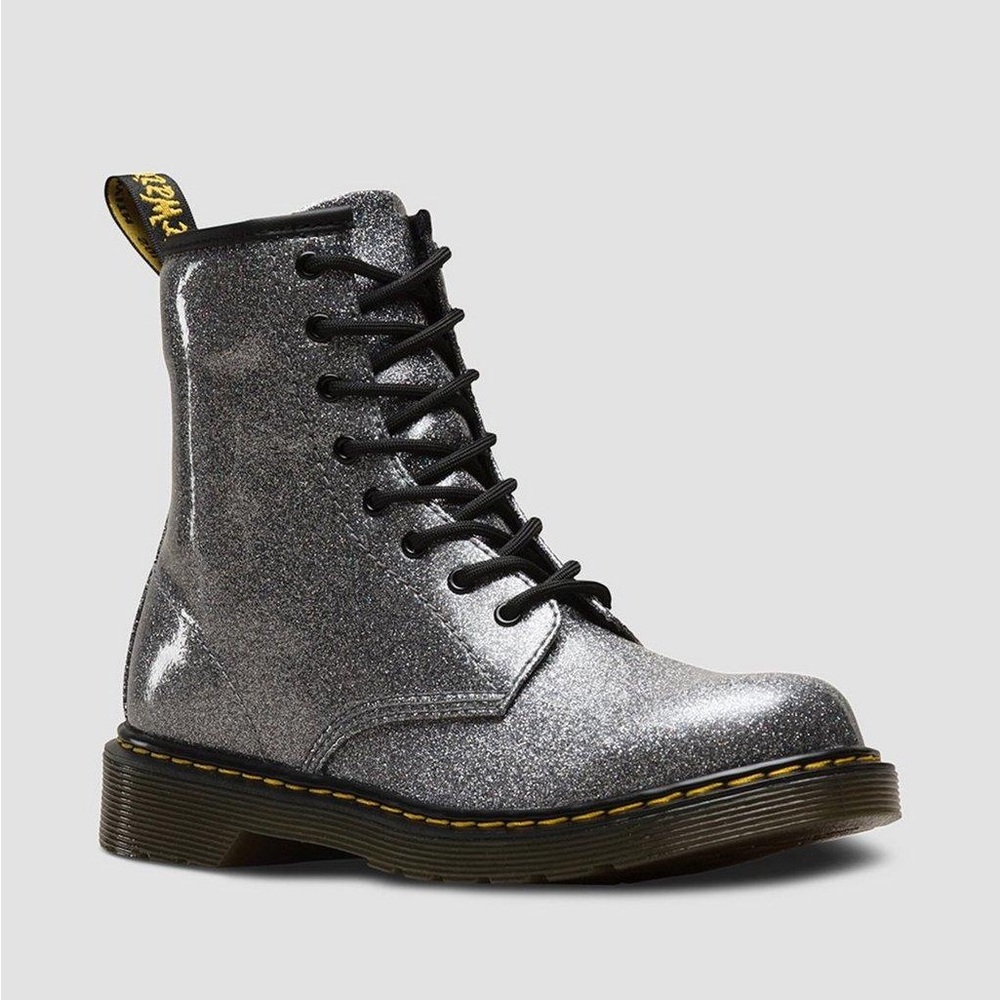 Like New Dr. Martens 1460 Gunmetal Glitter Kids Lace up Boots